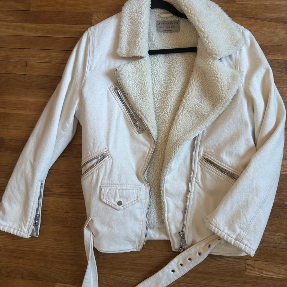 All Saints White Jacket with Shearling Lining